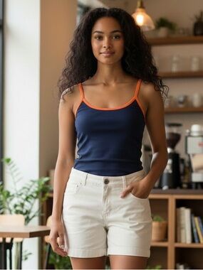 Women’s Cream Canvas Shorts with Elastic backed Waist
